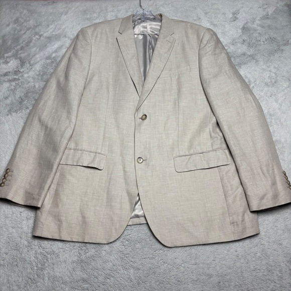 Men‎ 46R Linen Blend Blazer Sport Coat Two Button Beige Old Money Summer Classic - Picture 1 of 11